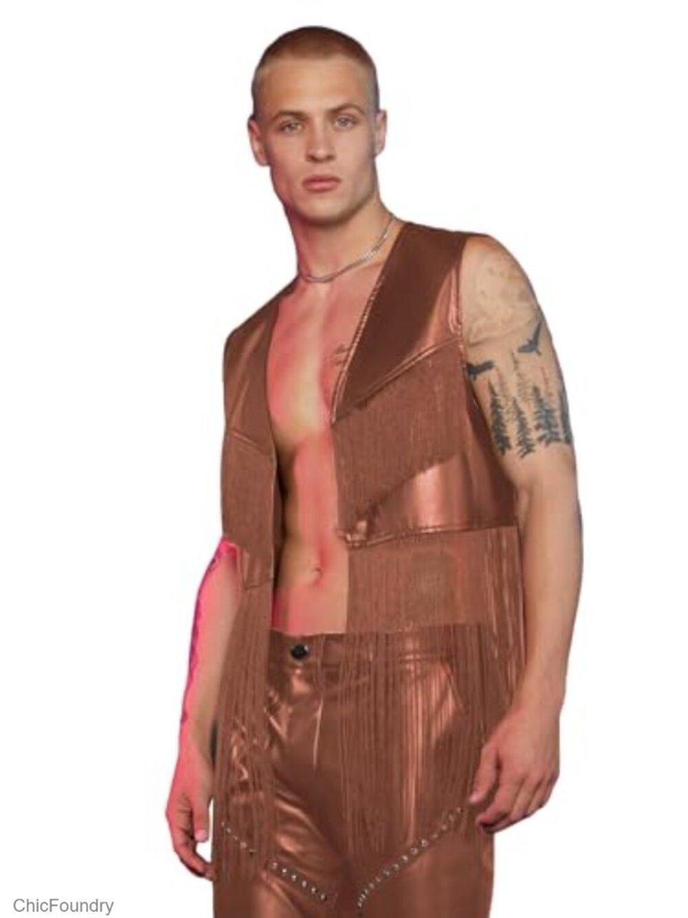 Men's Fringe PU Leather Sleeveless Vest Tassel Open Front Disco Club Jacket